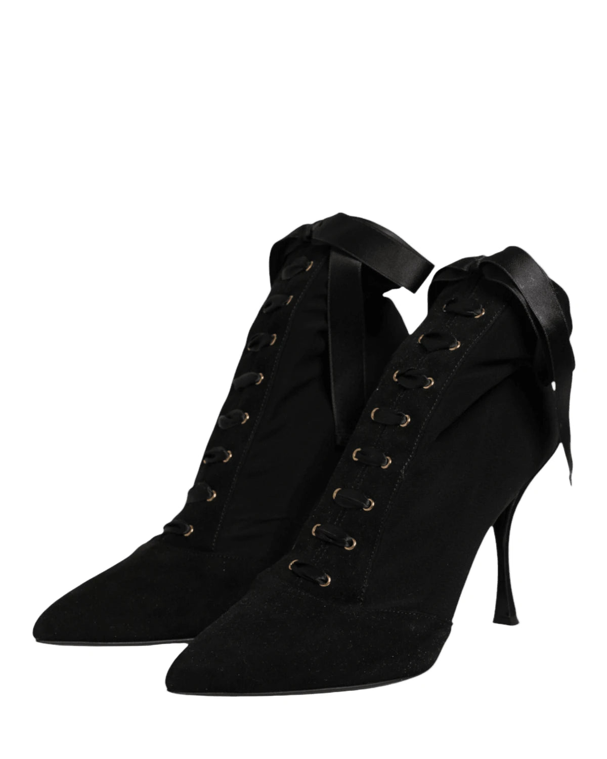 Dolce & Gabbana Black Lace Stiletto Heels Up Boots Shoes Boots