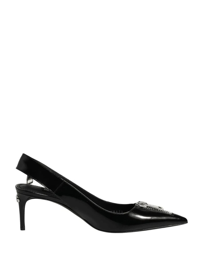 Dolce & Gabbana Black Leather Zipper Heels Slingbacks Shoes Heels