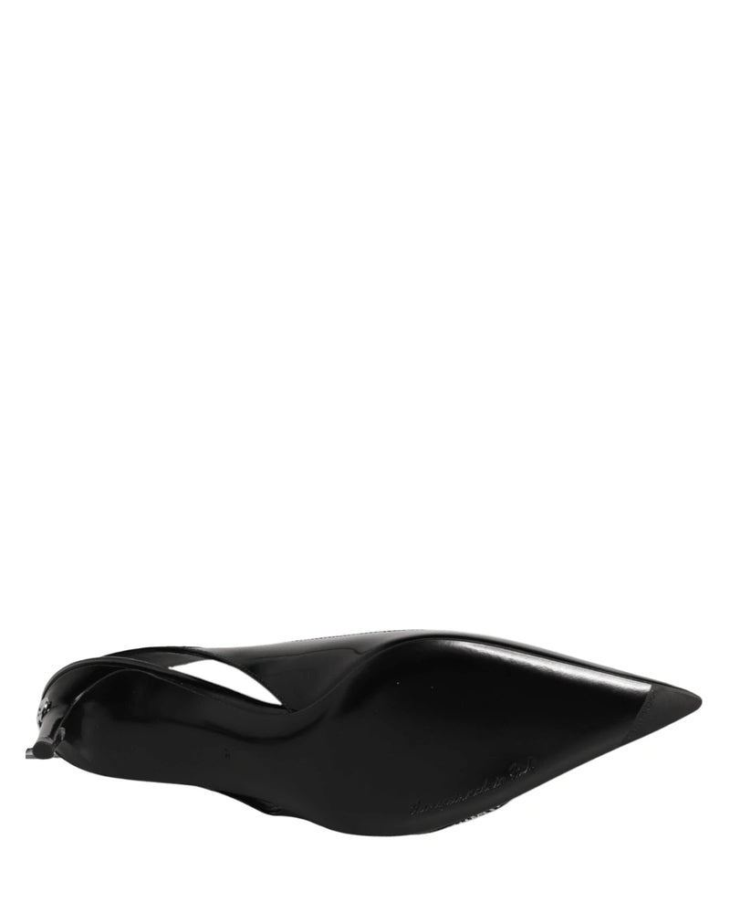 Dolce & Gabbana Black Leather Zipper Heels Slingbacks Shoes Heels