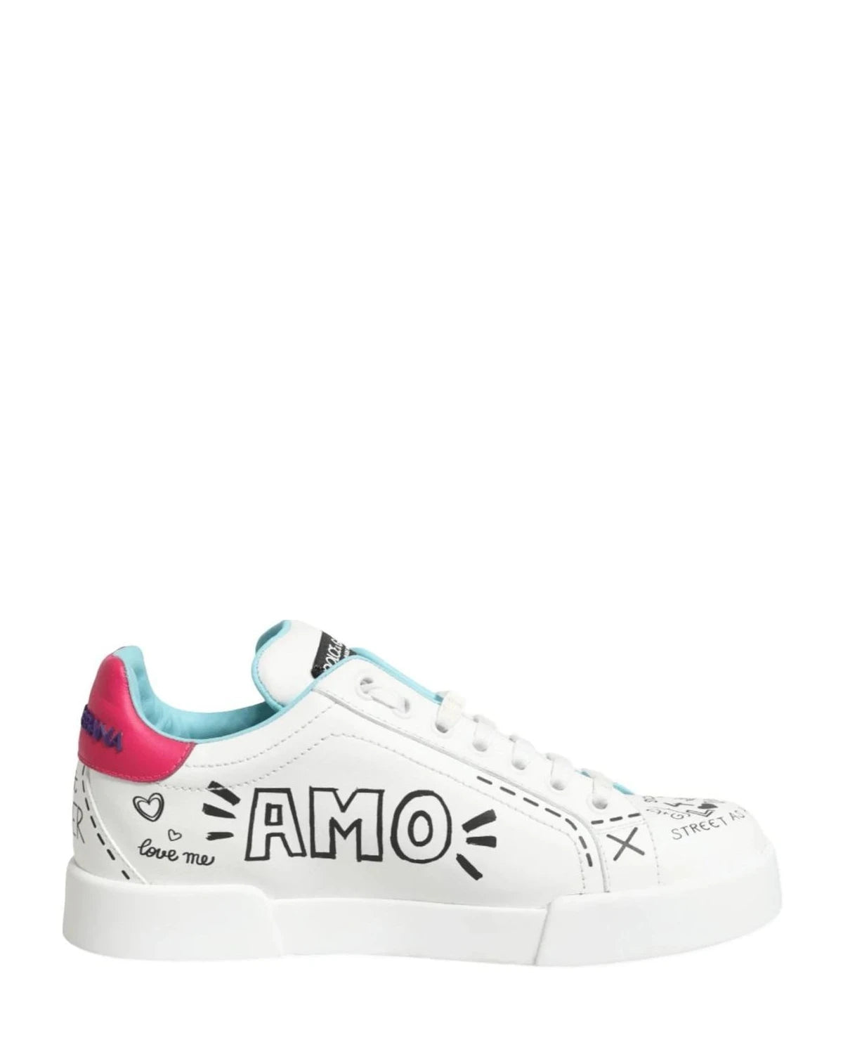 Dolce & Gabbana White Leather Graffiti Low Top Sneakers Shoes Sneakers