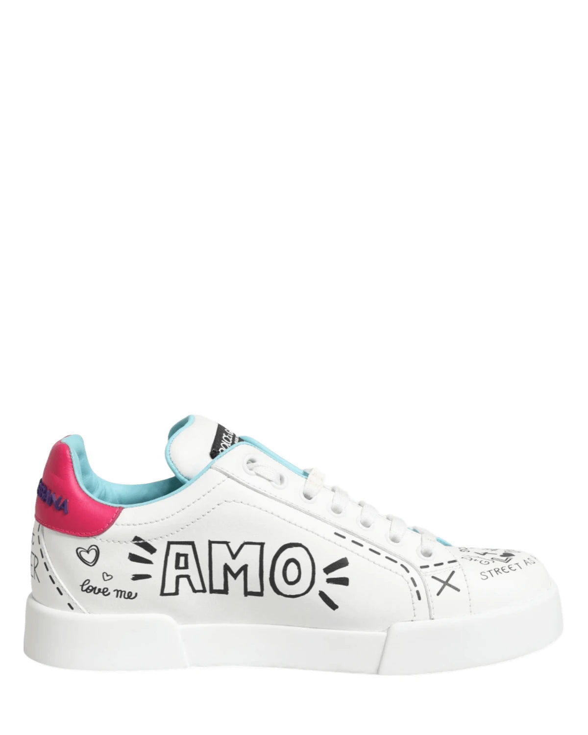 Dolce & Gabbana White Leather Graffiti Low Top Sneakers Shoes Sneakers