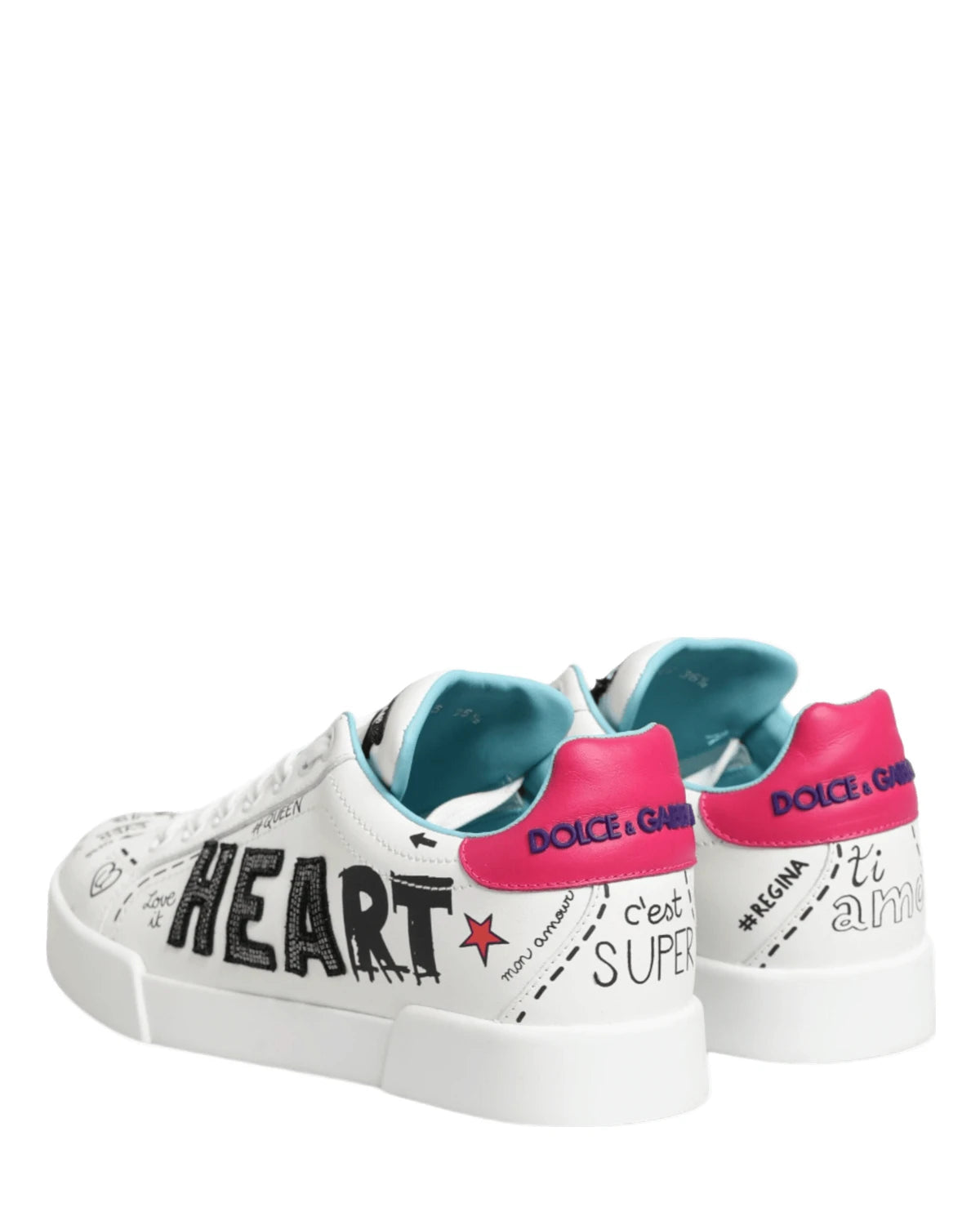 Dolce & Gabbana White Leather Graffiti Low Top Sneakers Shoes Sneakers