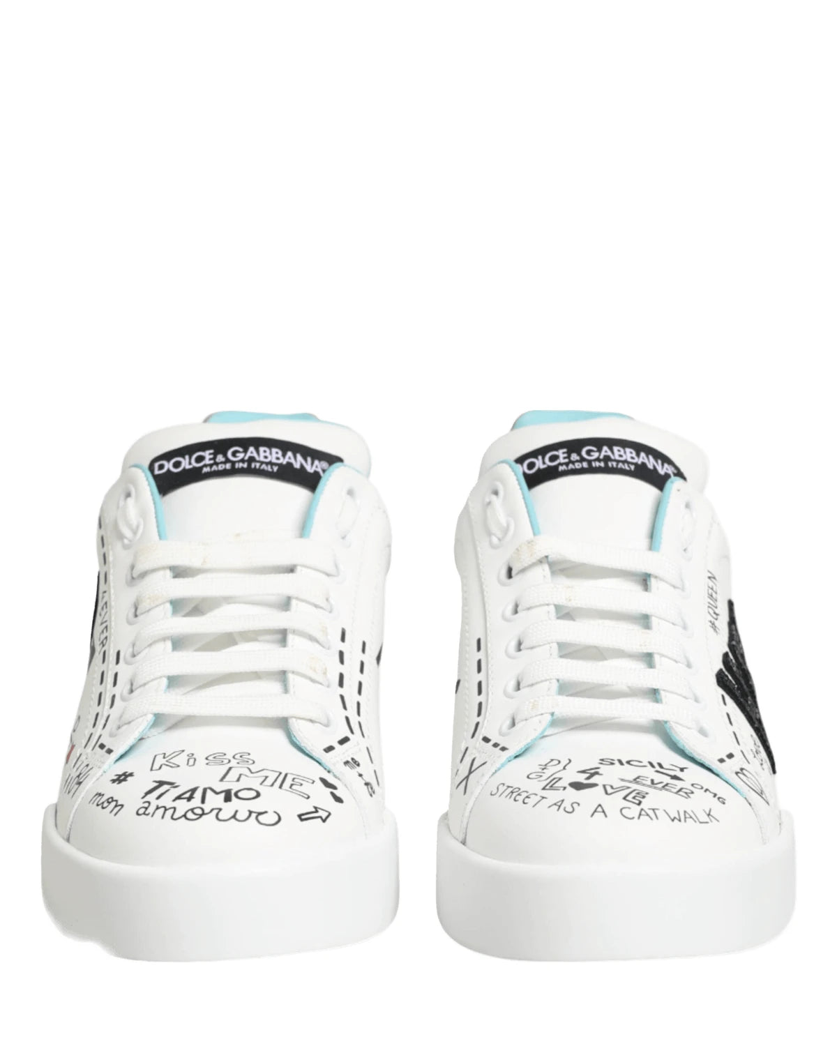 Dolce & Gabbana White Leather Graffiti Low Top Sneakers Shoes Sneakers