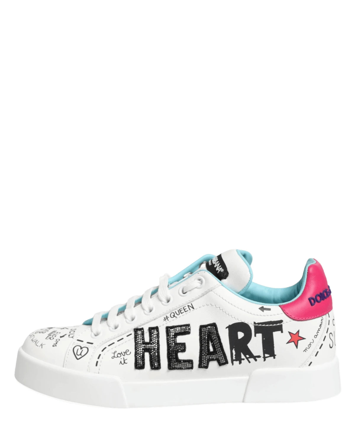 Dolce & Gabbana White Leather Graffiti Low Top Sneakers Shoes Sneakers