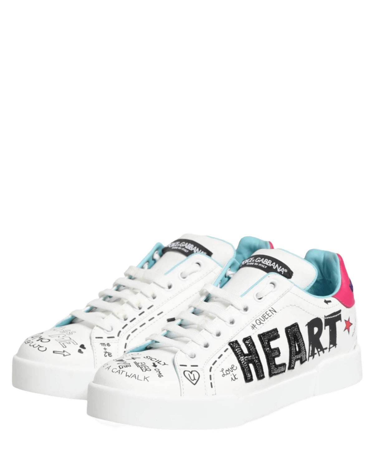 Dolce & Gabbana White Leather Graffiti Low Top Sneakers Shoes Sneakers