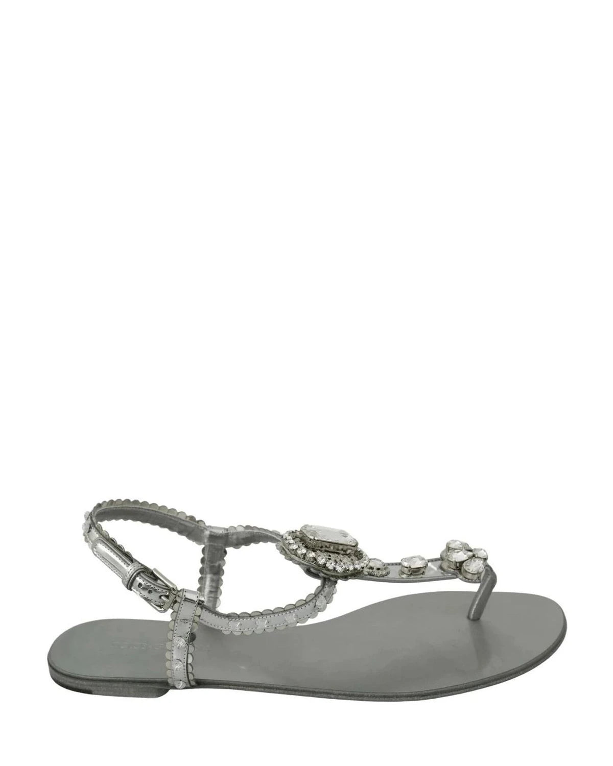 Dolce & Gabbana Silver And Crystal Sandals Flip Flops Shoes Sandals
