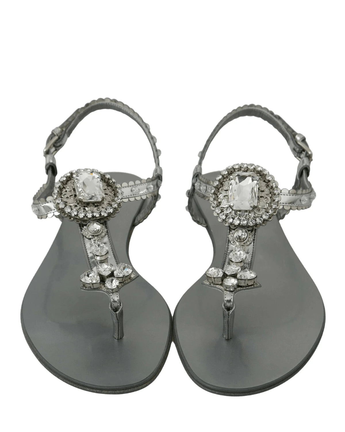 Dolce & Gabbana Silver And Crystal Sandals Flip Flops Shoes Sandals