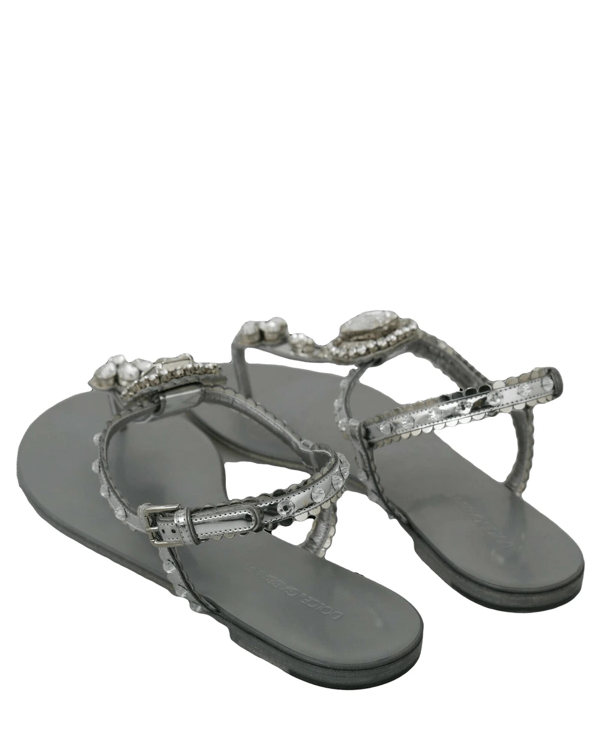 Dolce & Gabbana Silver And Crystal Sandals Flip Flops Shoes Sandals