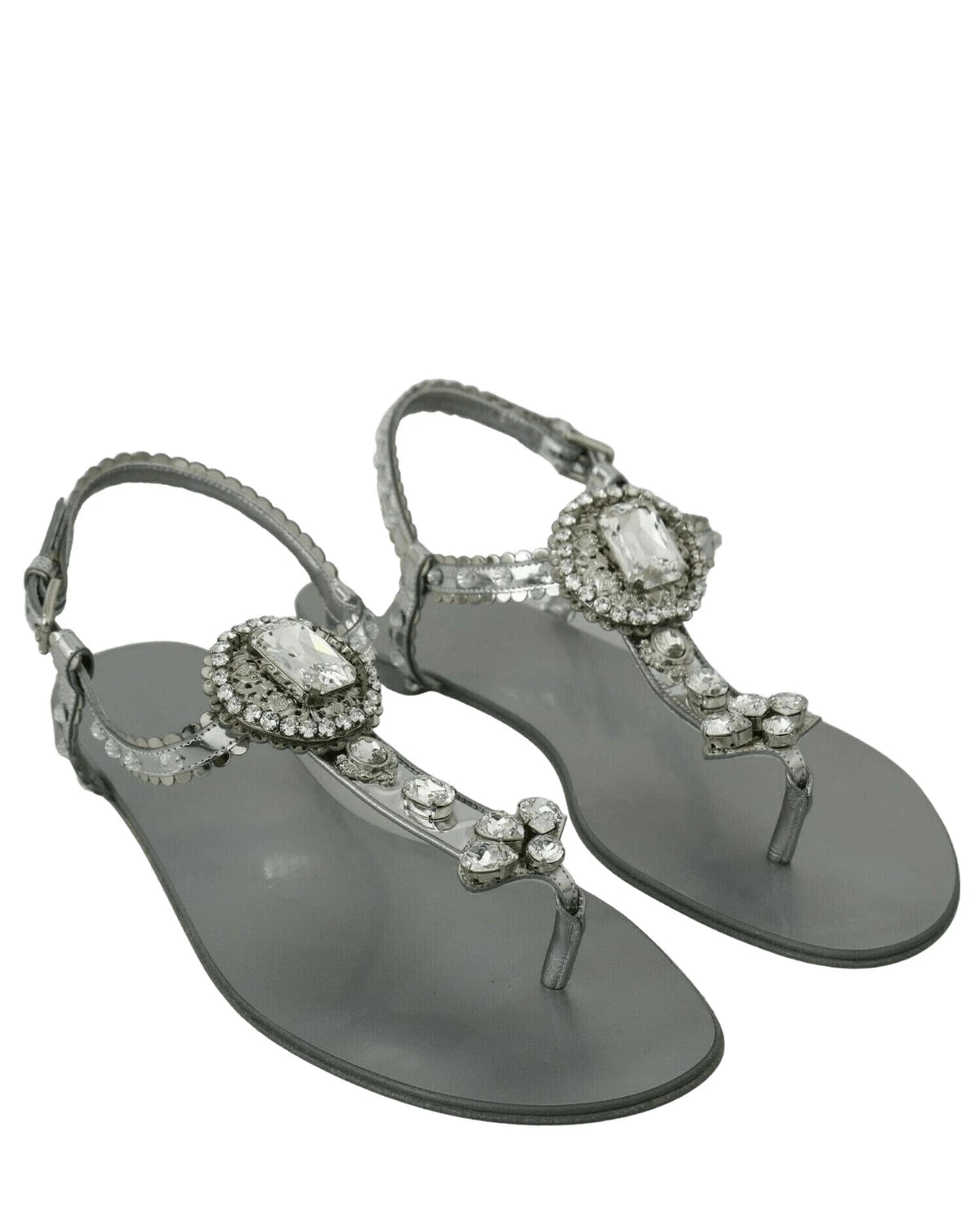 Dolce & Gabbana Silver And Crystal Sandals Flip Flops Shoes Sandals