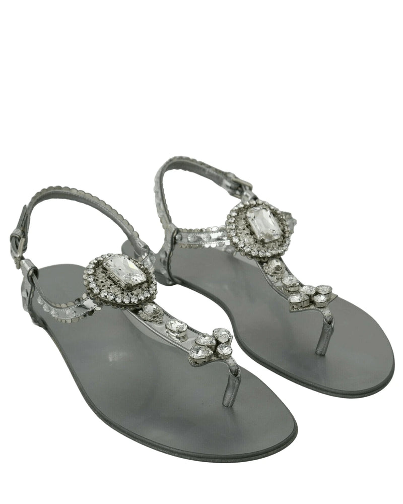 Dolce & Gabbana Silver And Crystal Sandals Flip Flops Shoes Sandals