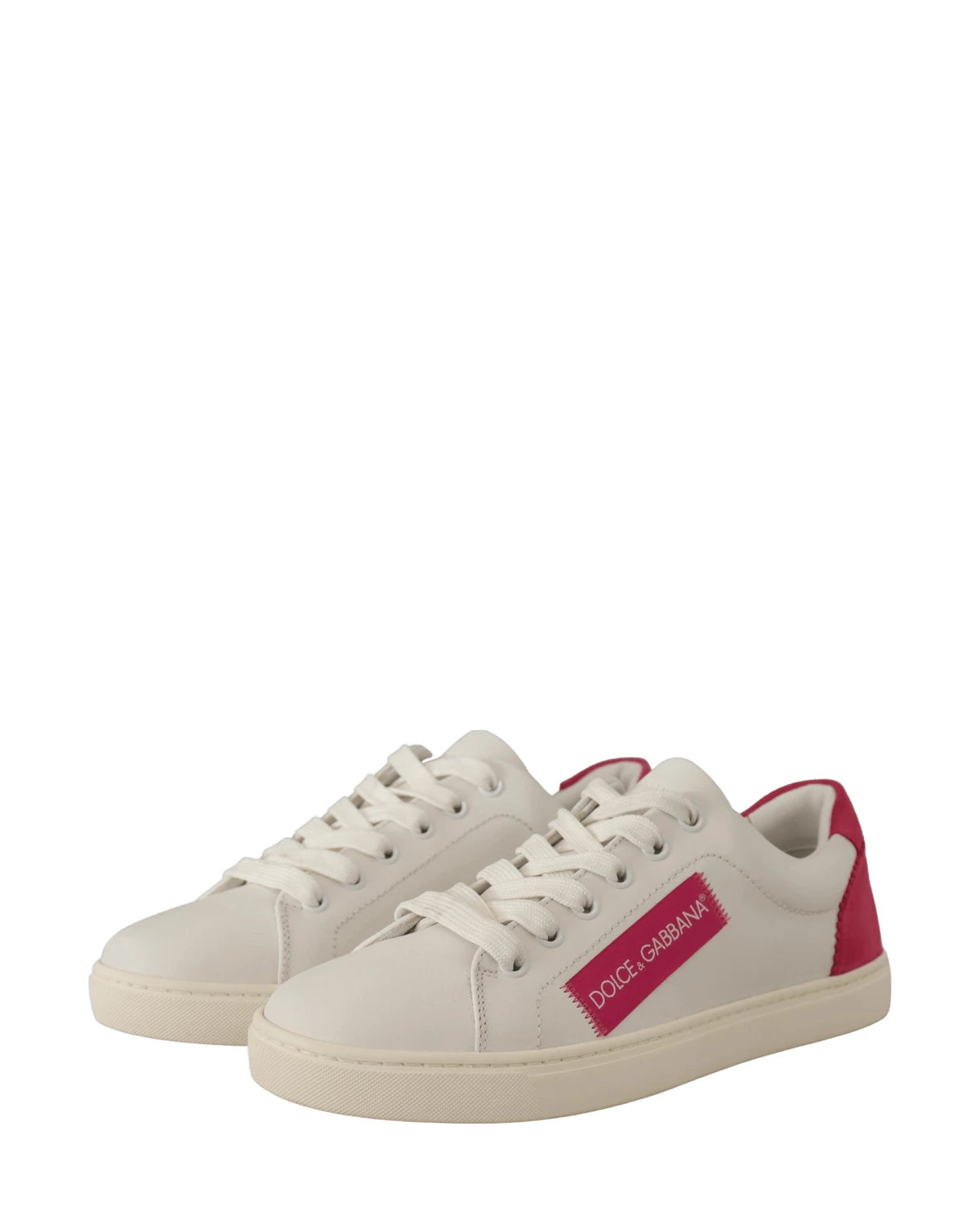 Dolce & Gabbana White Leather Pink Low Top Sneakers Shoes Sneakers