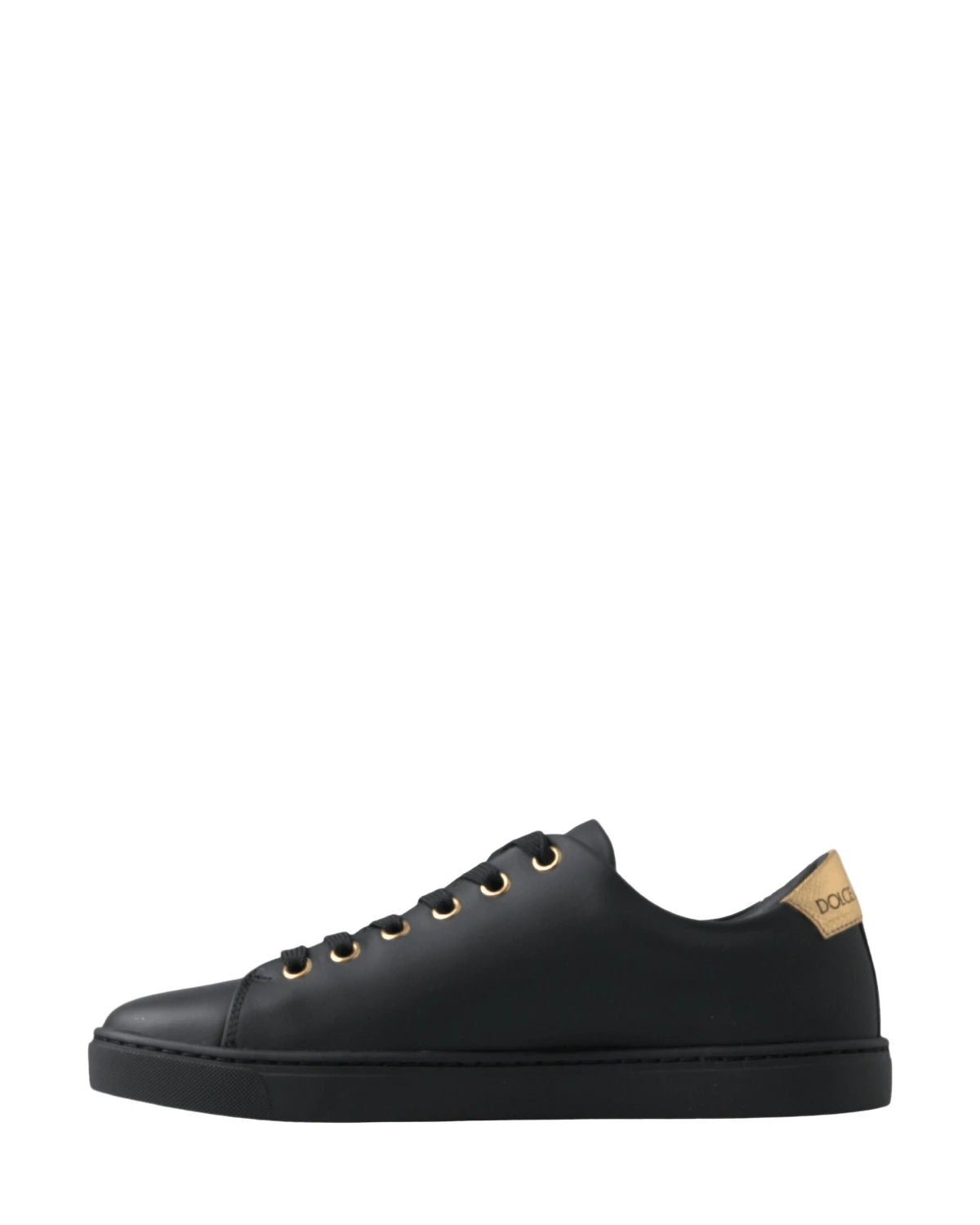 Dolce & Gabbana Black Leather Gold Classic Sneakers Shoes Sneakers