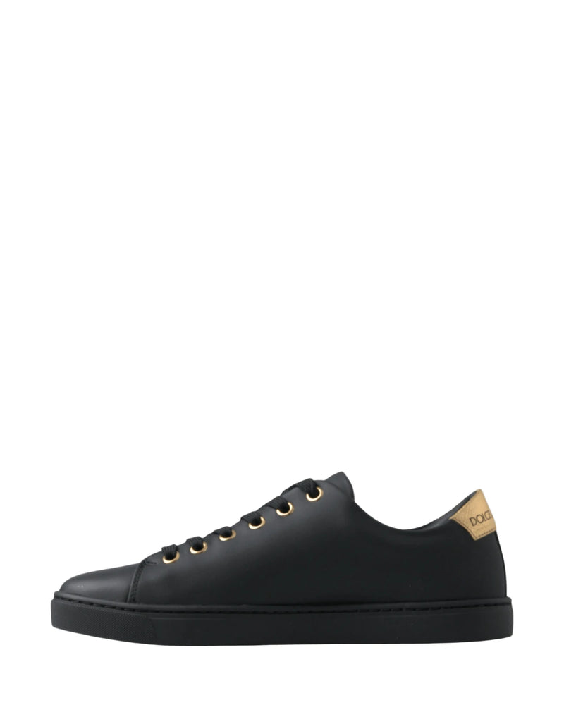 Dolce & Gabbana Black Leather Gold Classic Sneakers Shoes Sneakers
