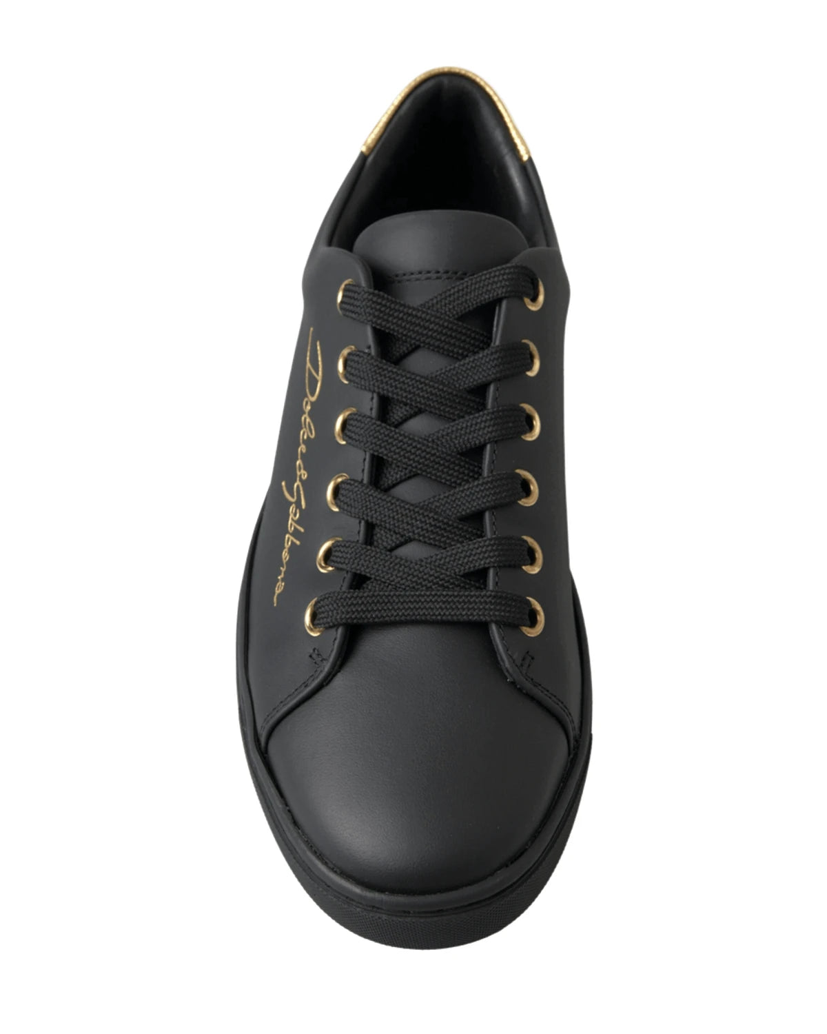 Dolce & Gabbana Black Leather Gold Classic Sneakers Shoes Sneakers