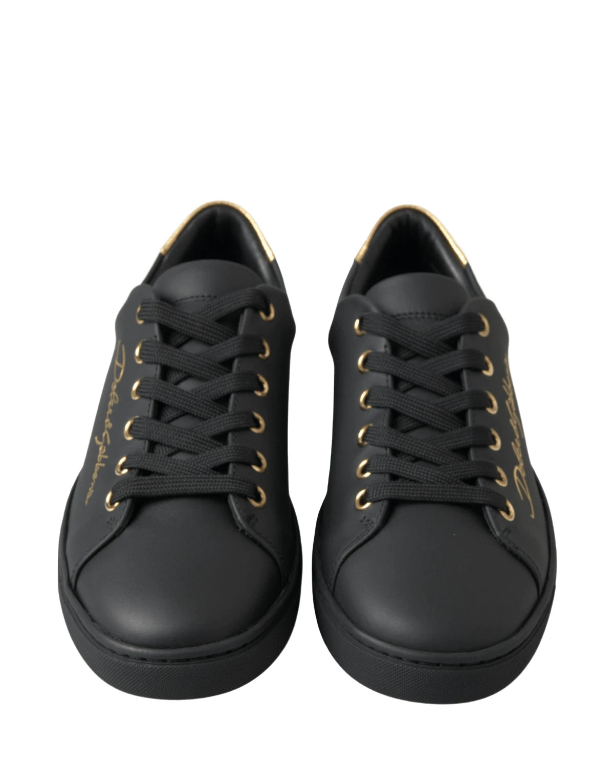 Dolce & Gabbana Black Leather Gold Classic Sneakers Shoes Sneakers