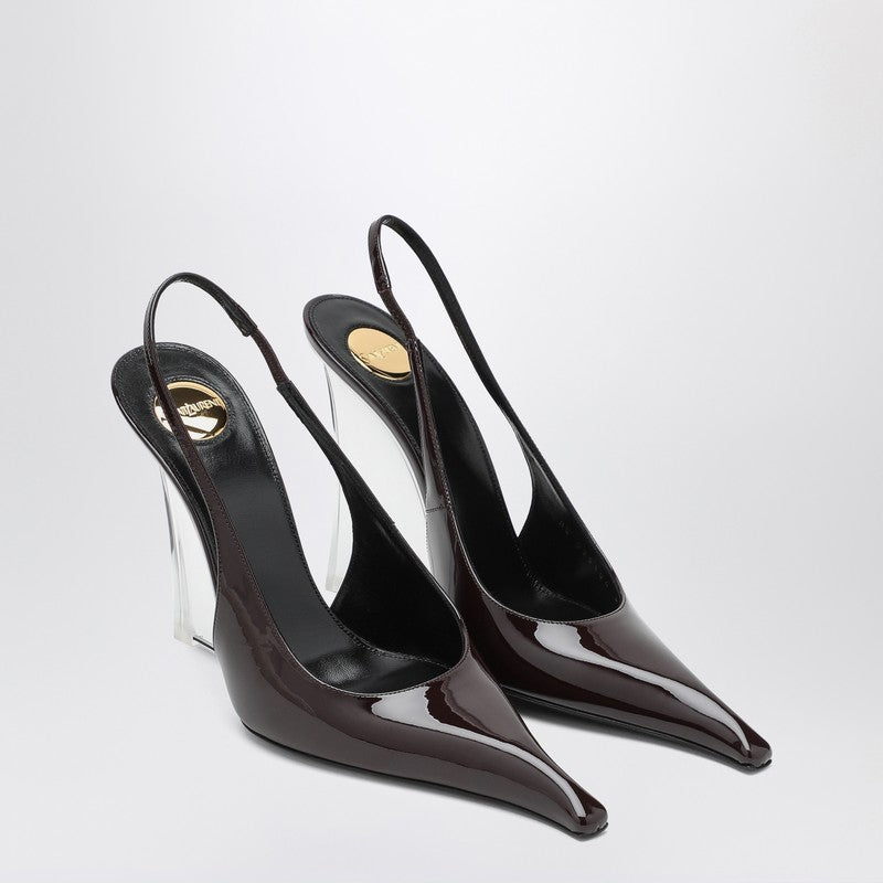Saint Laurent Brown Leather Shiny Wedges Glam Steals