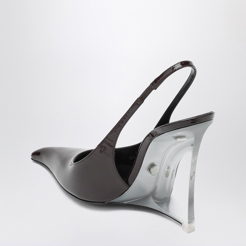 Saint Laurent Brown Leather Shiny Wedges Glam Steals
