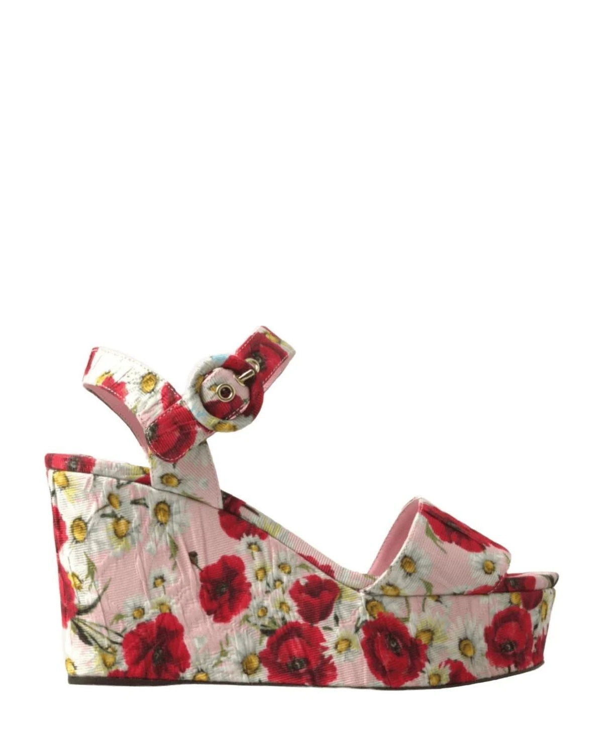 Dolce & Gabbana Multicolor Floral Print Wedges Ankle Strap Sandals Sandals