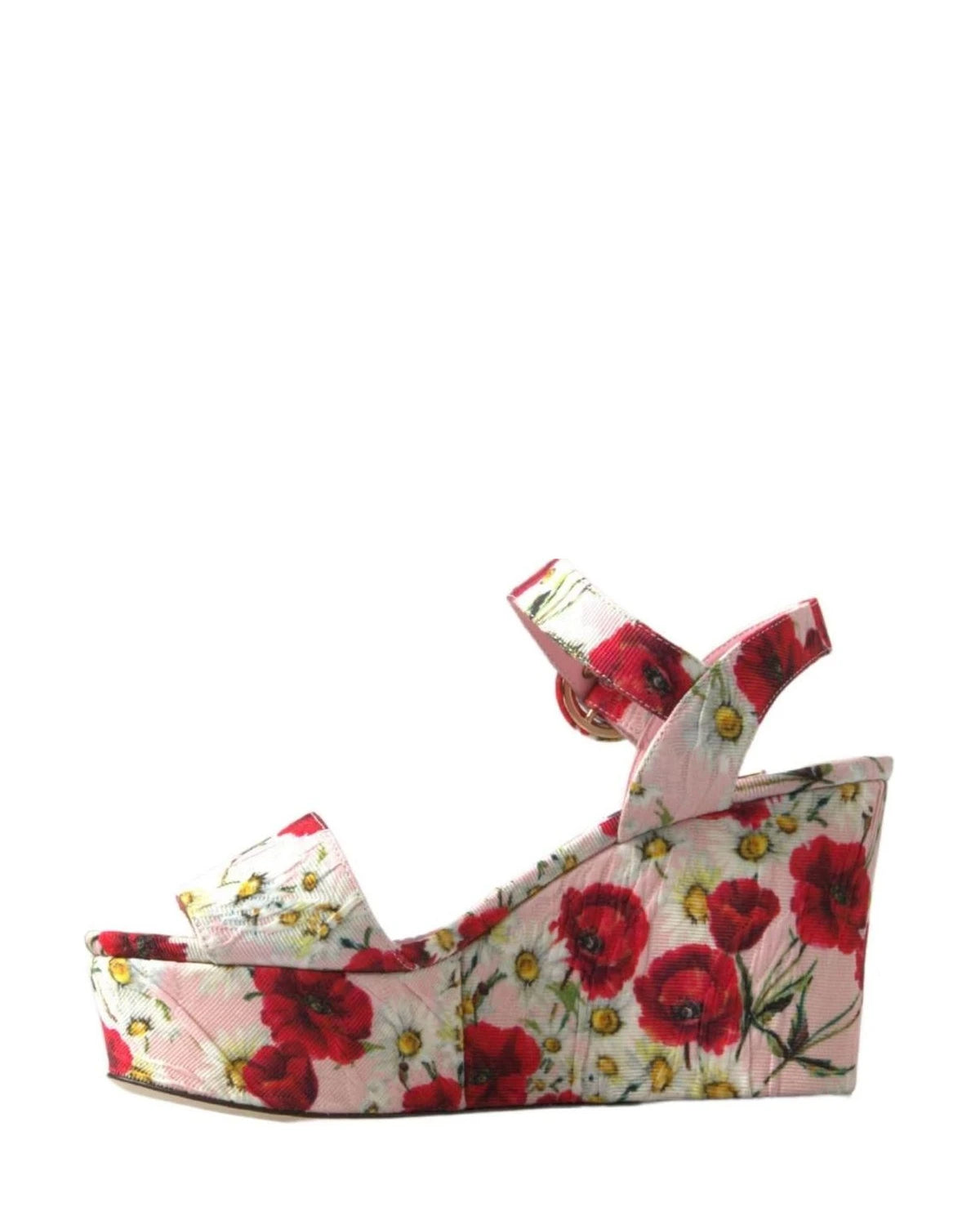 Dolce & Gabbana Multicolor Floral Print Wedges Ankle Strap Sandals Sandals