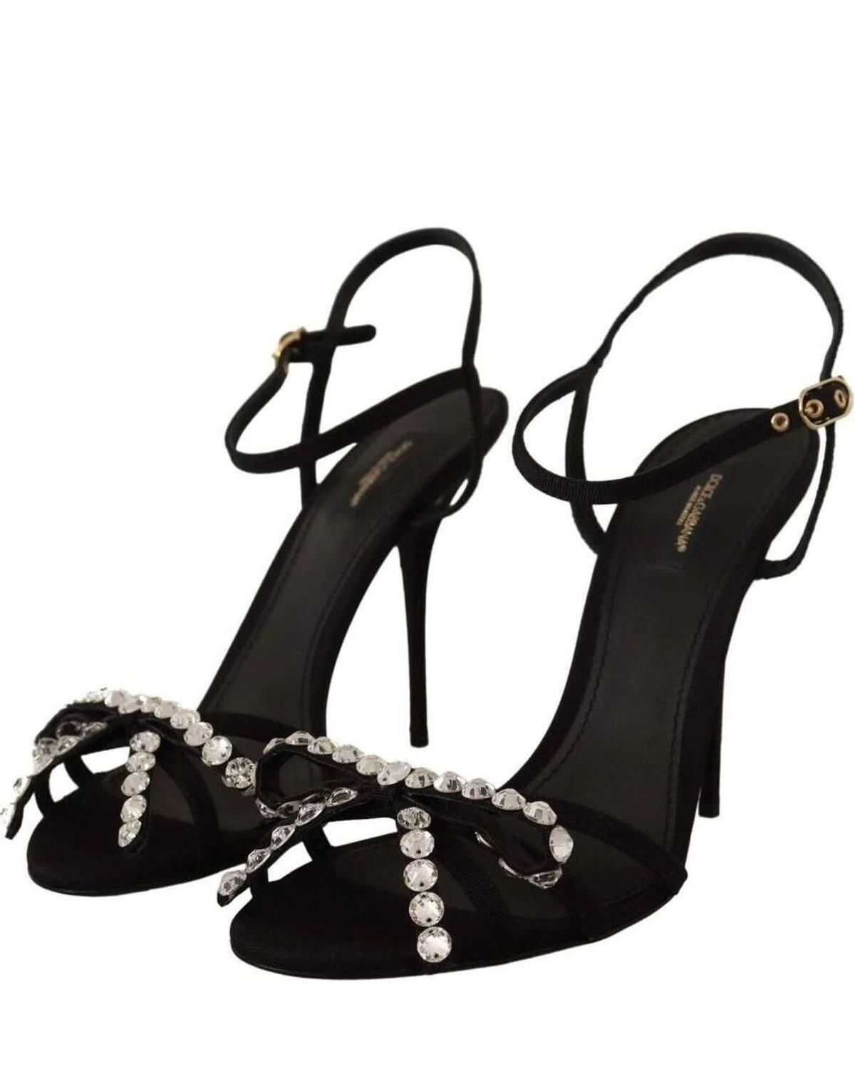 Dolce & Gabbana Black Crystals Ankle Strap Heels Heels