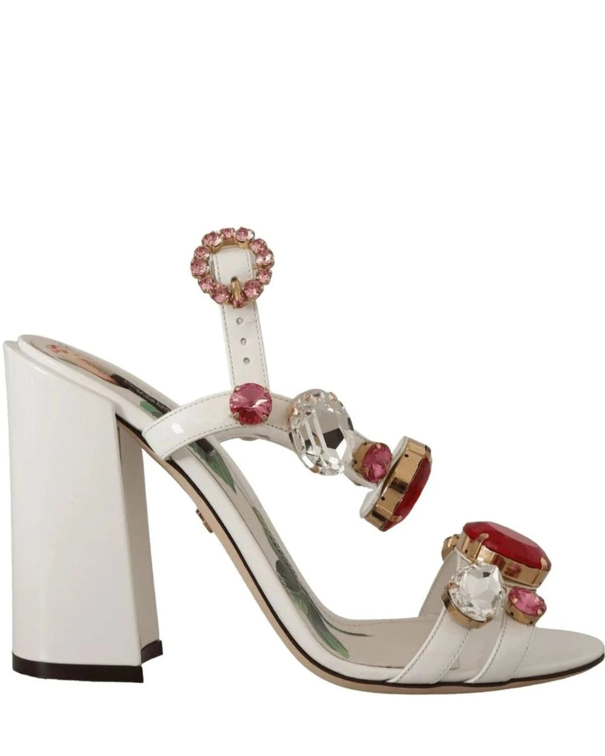 Dolce & Gabbana White Leather Crystal Keira Heels