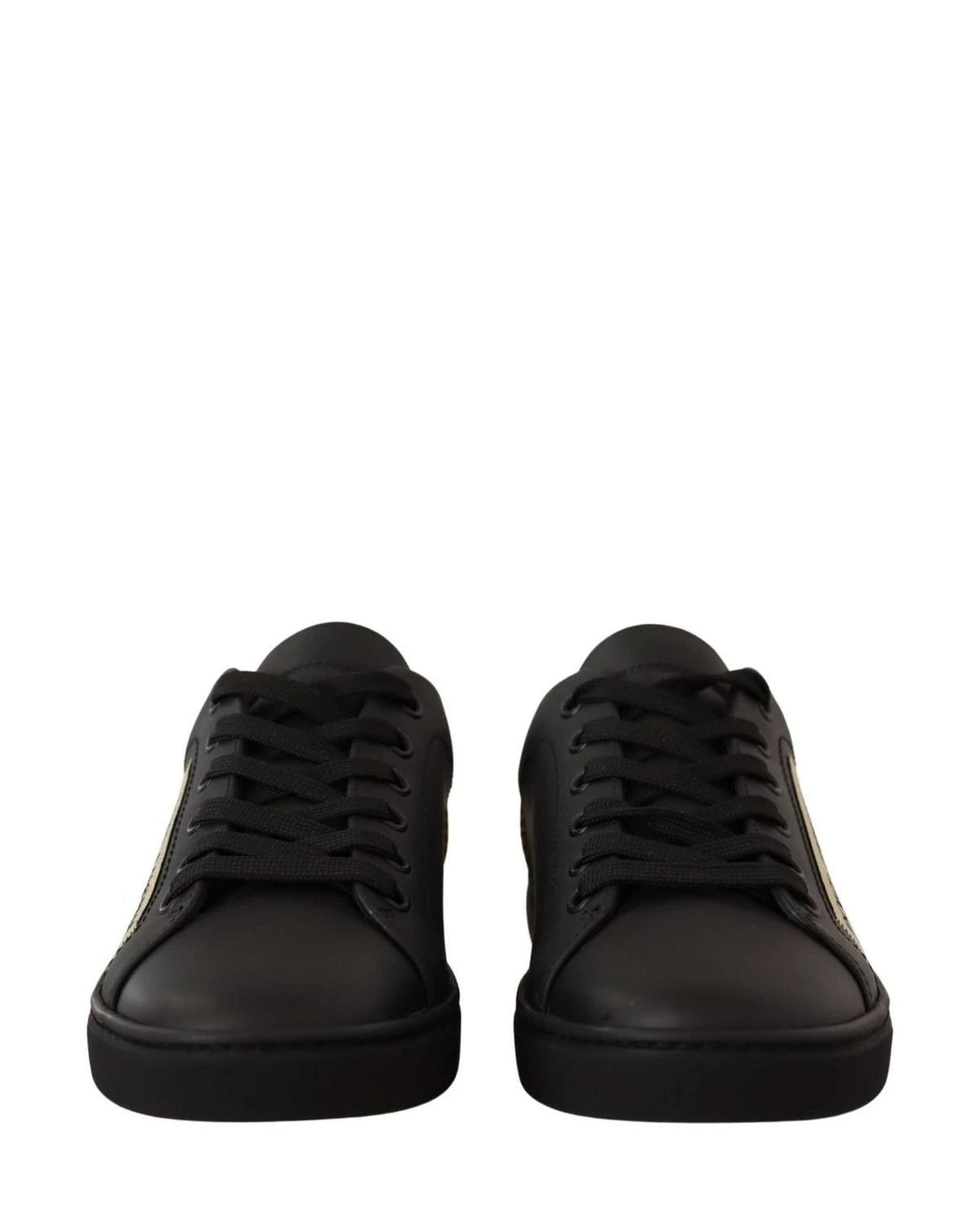 Dolce & Gabbana Black Leather Gold Low Top Sneakers Sneakers