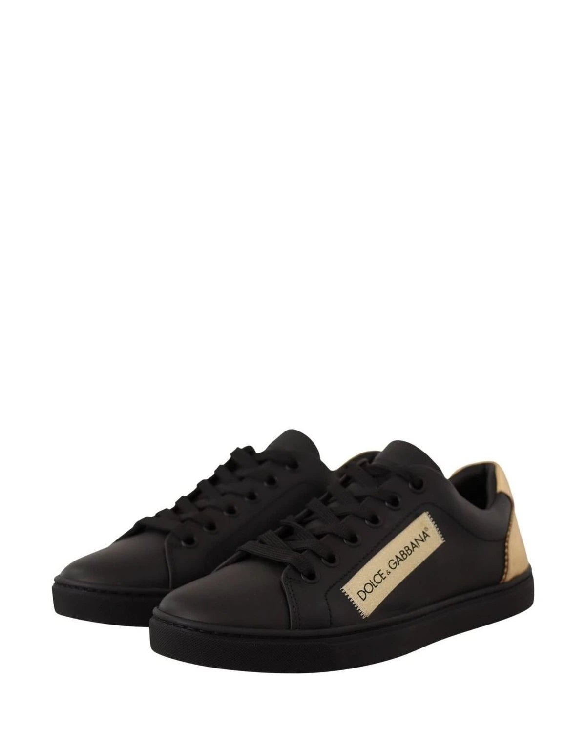 Dolce & Gabbana Black Leather Gold Low Top Sneakers Sneakers