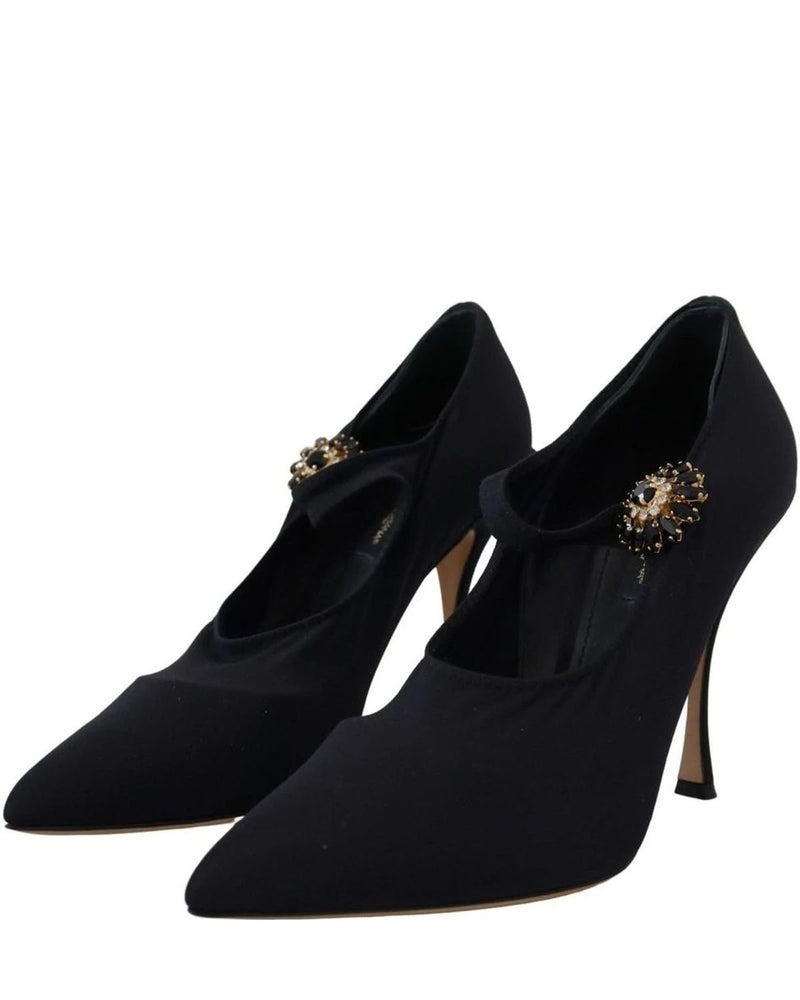 Dolce & Gabbana Black Socks Stretch Crystal Pumps Heels