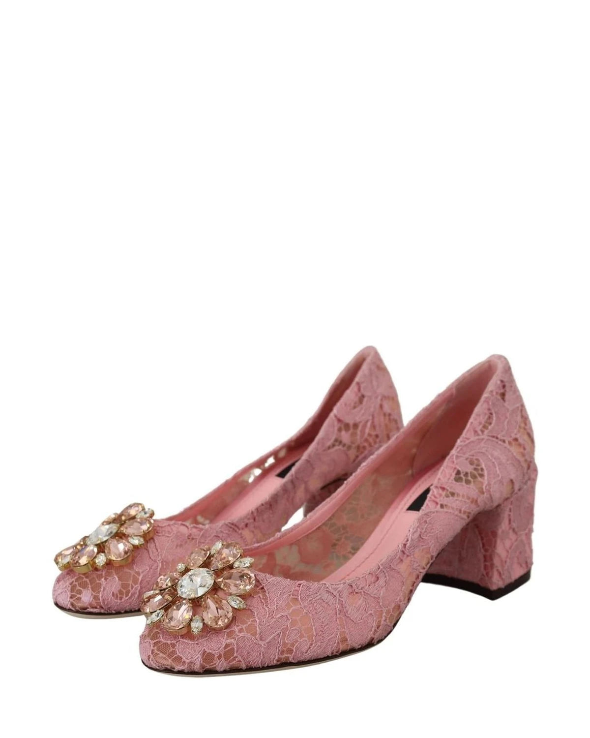 Dolce & Gabbana Pink Lace Taormina Crystal Pumps Heels