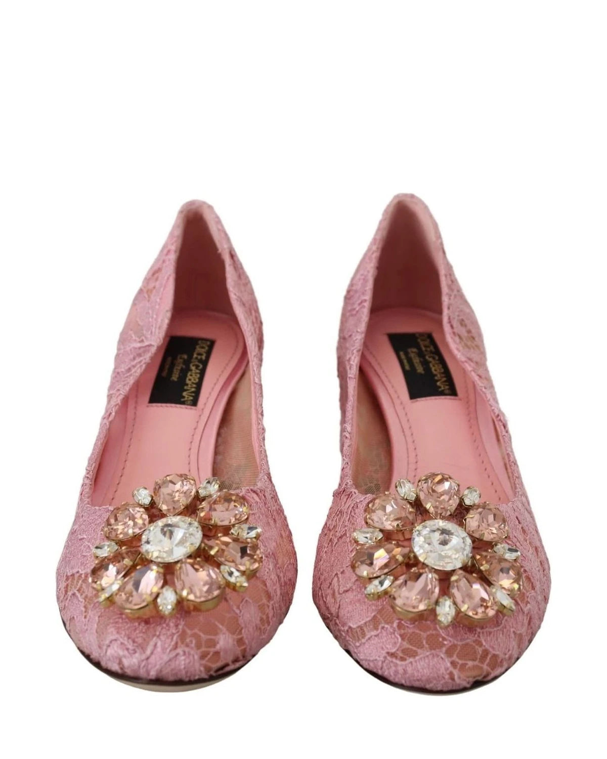 Dolce & Gabbana Pink Lace Taormina Crystal Pumps Heels