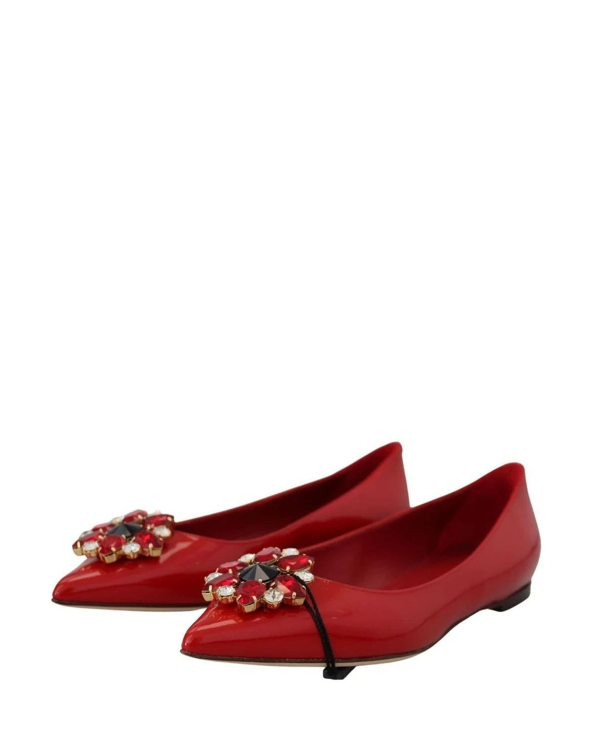 Dolce & Gabbana Red Leather Crystals Loafers Flats
