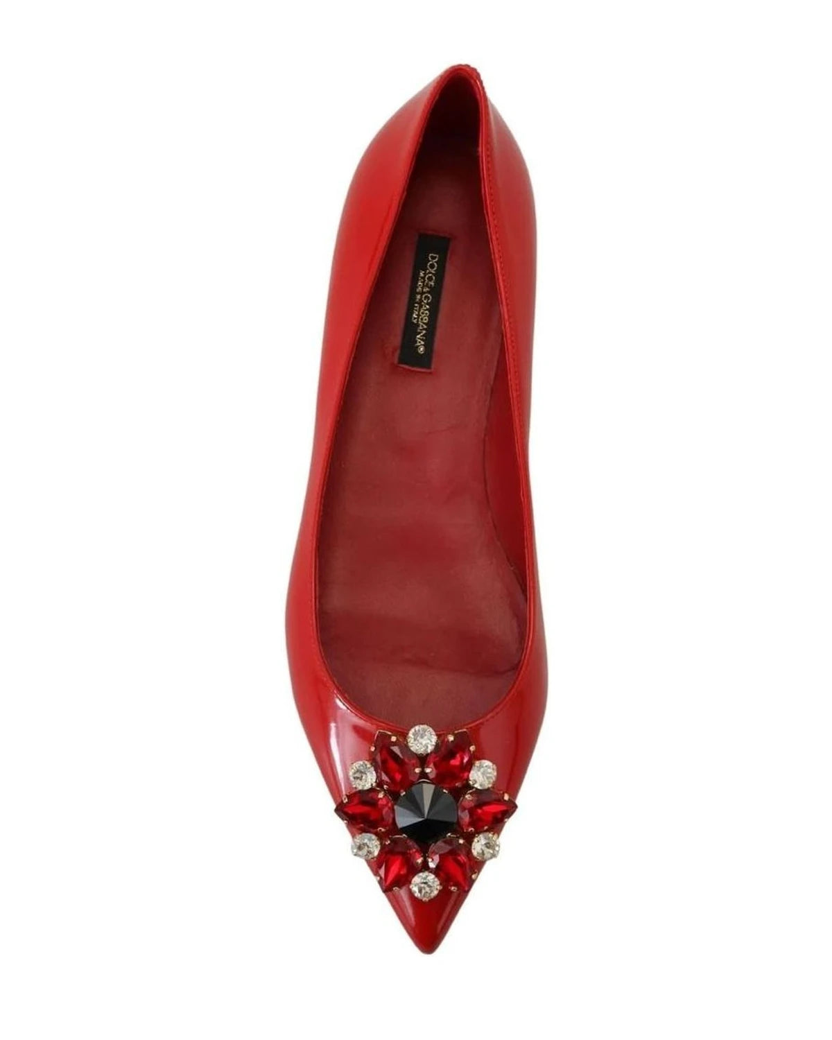 Dolce & Gabbana Red Leather Crystals Loafers Flats