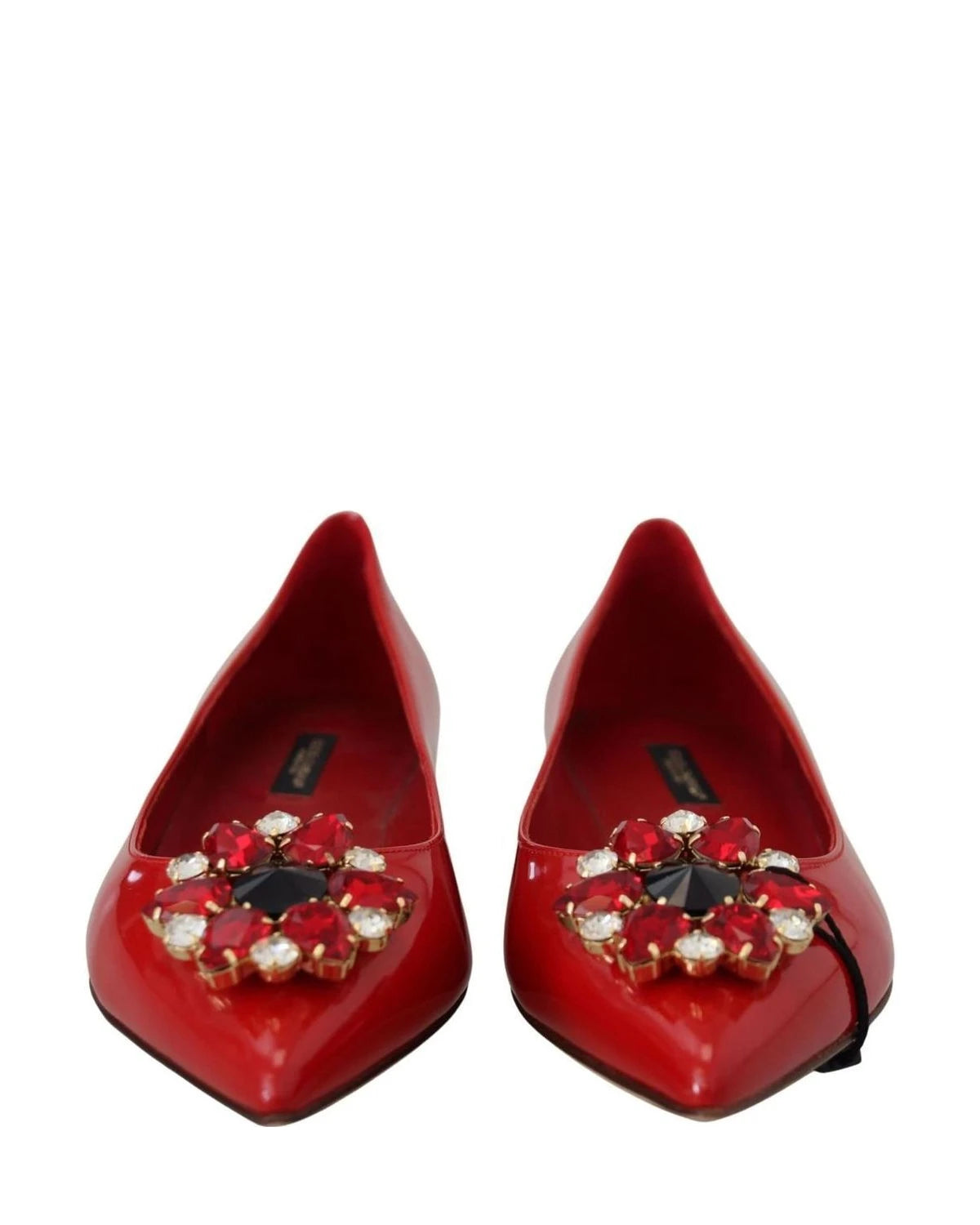 Dolce & Gabbana Red Leather Crystals Loafers Flats