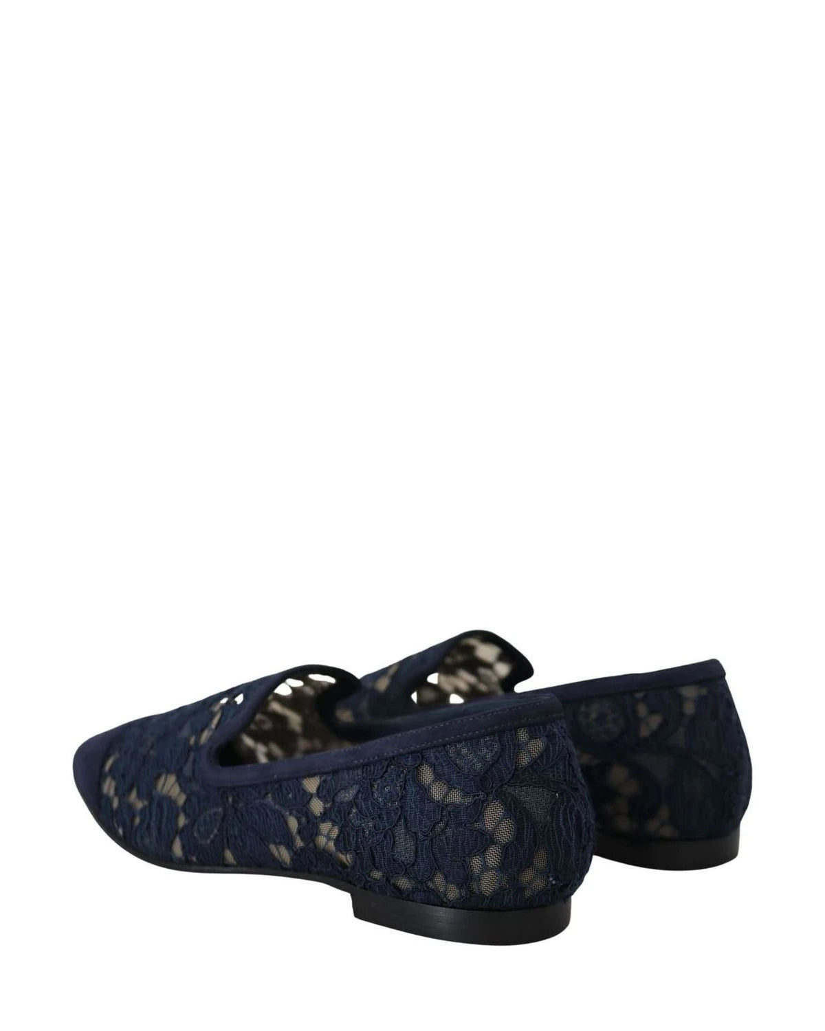 Dolce & Gabbana Blue Lace Floral Slip Ons Loafers Flats