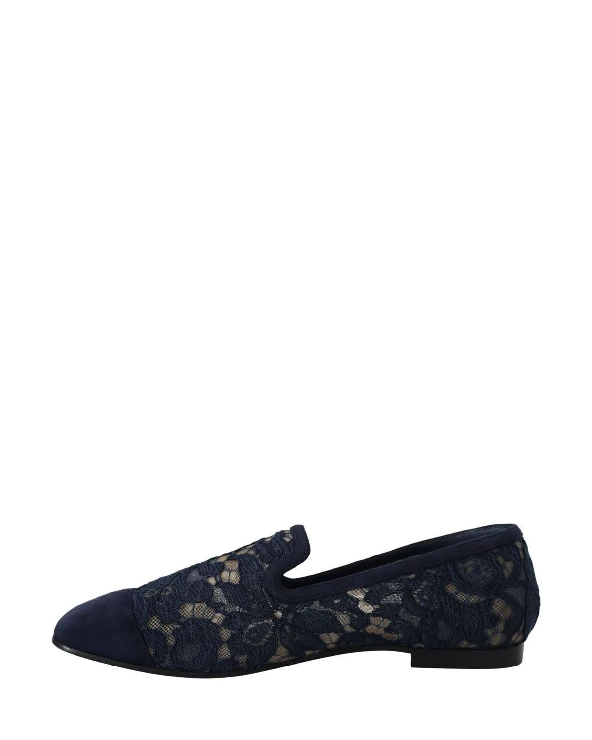Dolce & Gabbana Blue Lace Floral Slip Ons Loafers Flats