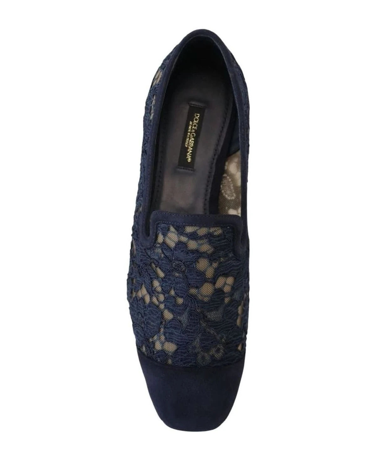 Dolce & Gabbana Blue Lace Floral Slip Ons Loafers Flats