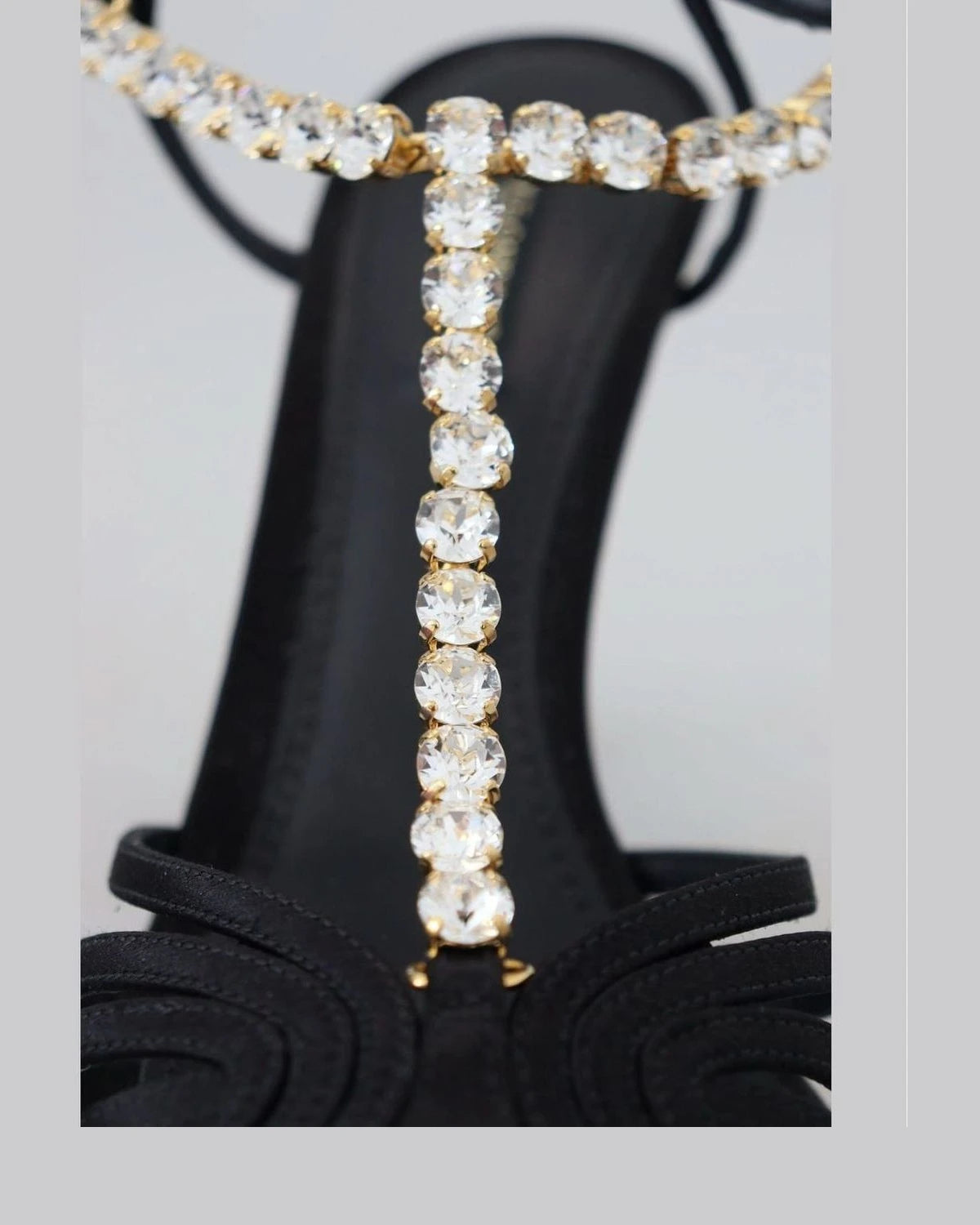 Dolce & Gabbana Black Satin Clear Crystal T Strap Sandals Heels
