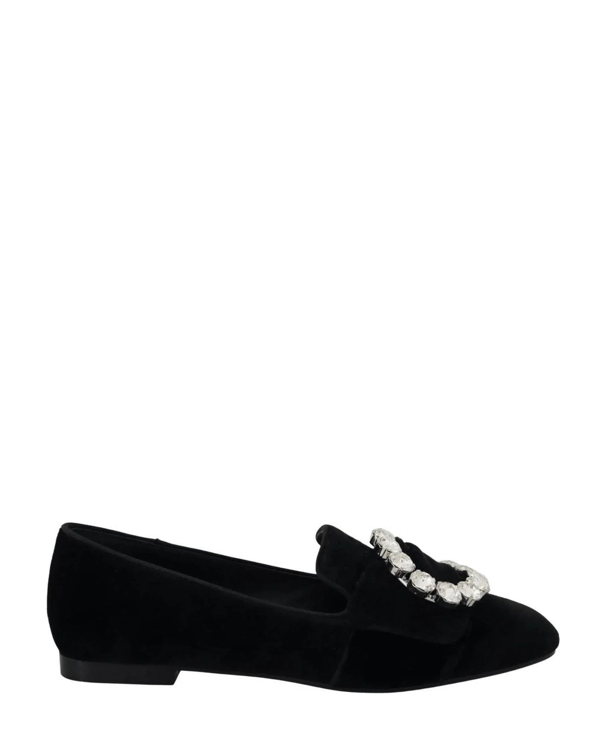 Dolce & Gabbana Black Velvet Crystals Loafers Flats