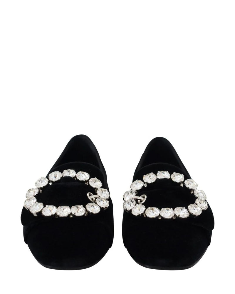 Dolce & Gabbana Black Velvet Crystals Loafers Flats