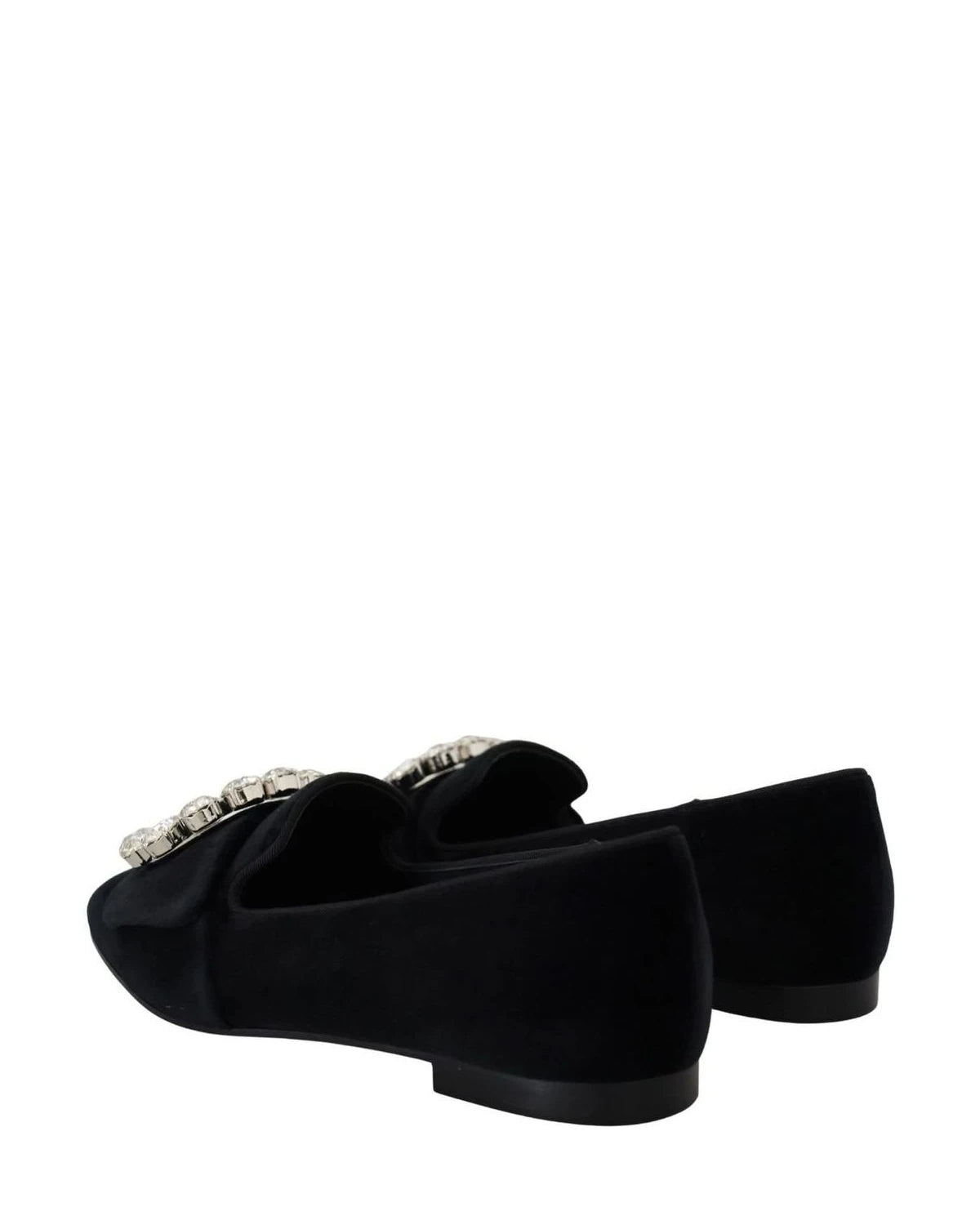 Dolce & Gabbana Black Velvet Crystals Loafers Flats