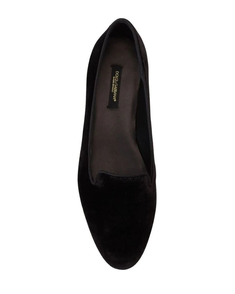 Dolce & Gabbana Black Velvet Slip Ons Loafers Flats