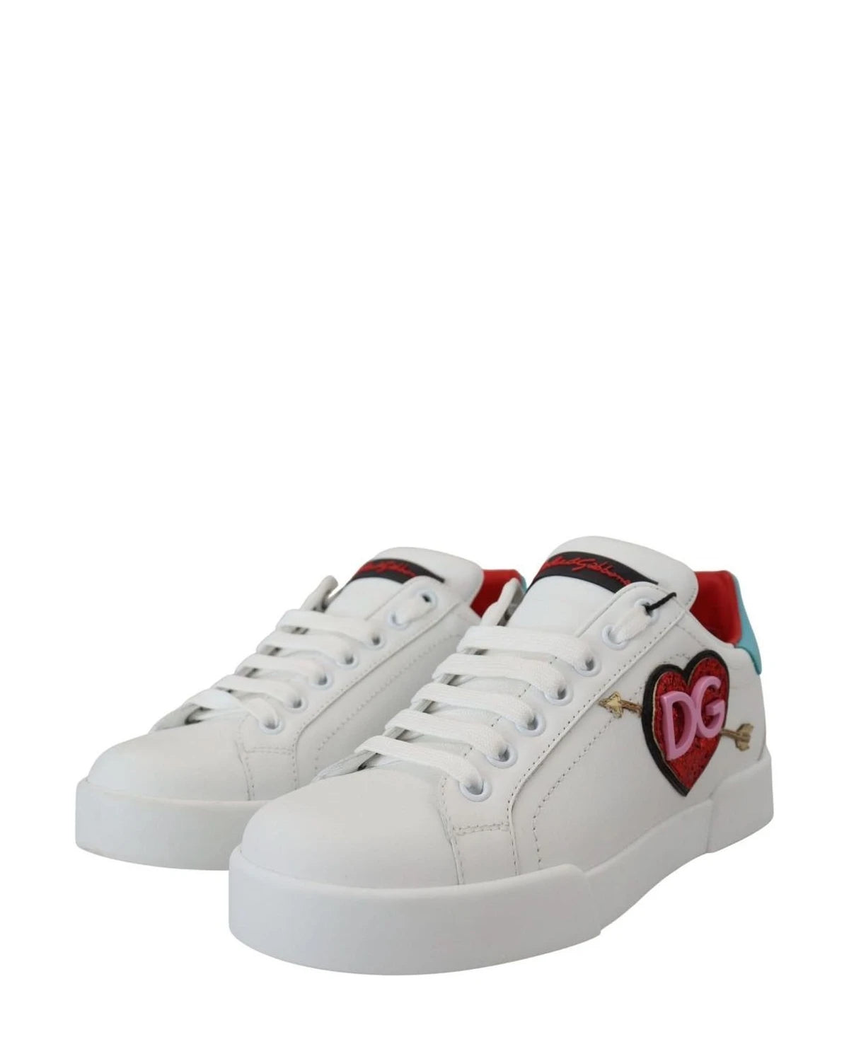 Dolce & Gabbana White Leather Sneaker Portofino Logo Heart Shoes Sneakers