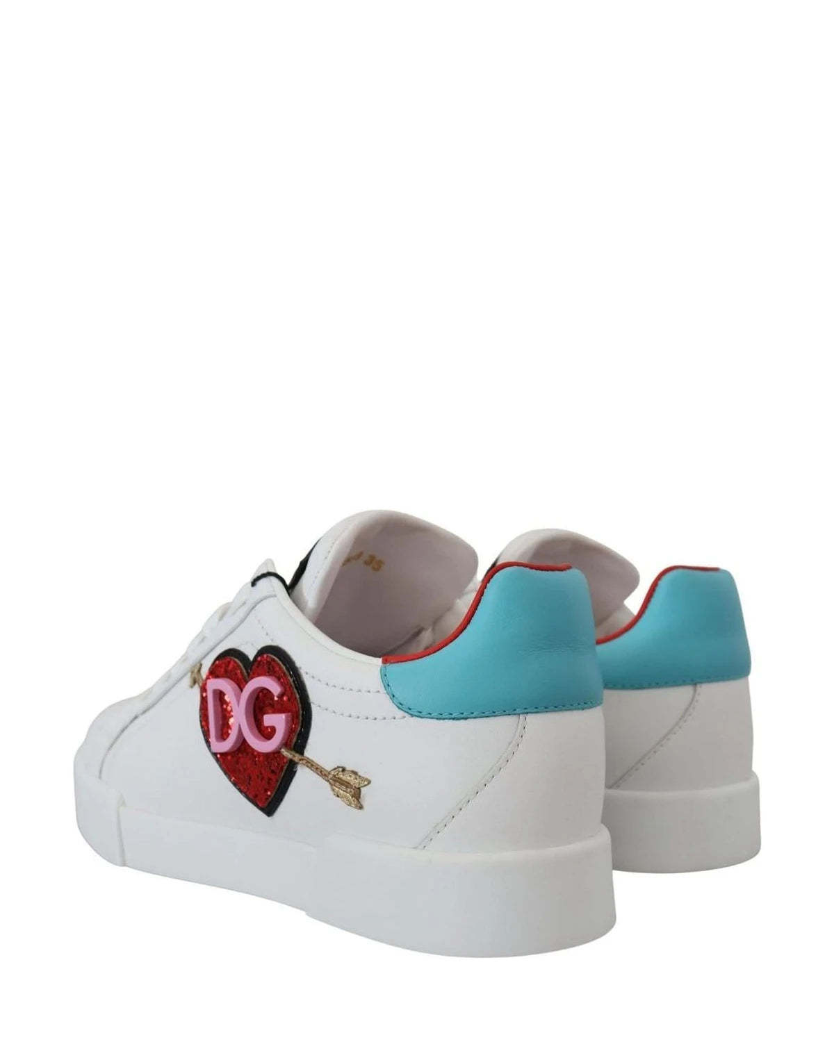 Dolce & Gabbana White Leather Sneaker Portofino Logo Heart Shoes Sneakers