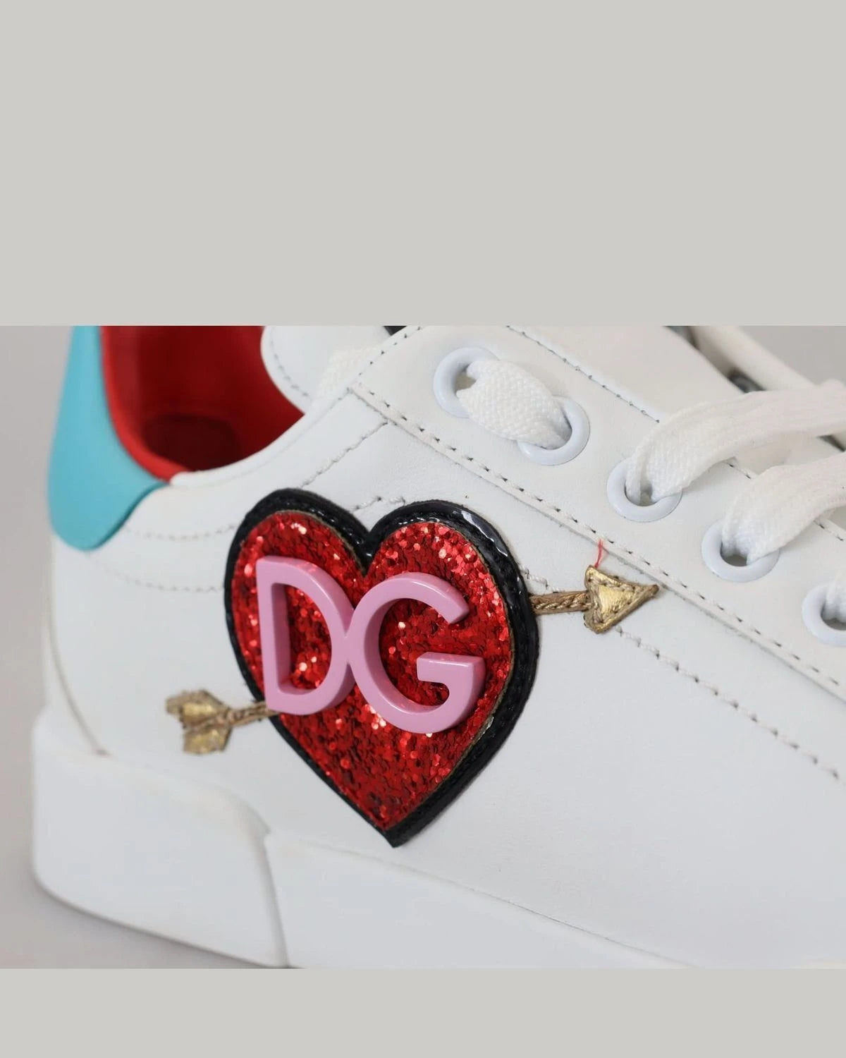 Dolce & Gabbana White Leather Sneaker Portofino Logo Heart Shoes Sneakers