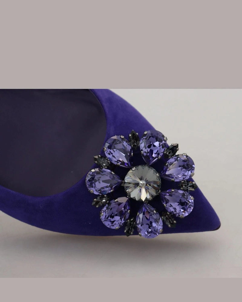 Dolce & Gabbana Purple Suede Crystals Loafers Flats