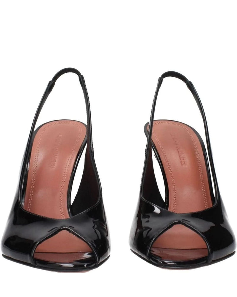 Amina Muaddi Black Leather Stiletto Heel Heels