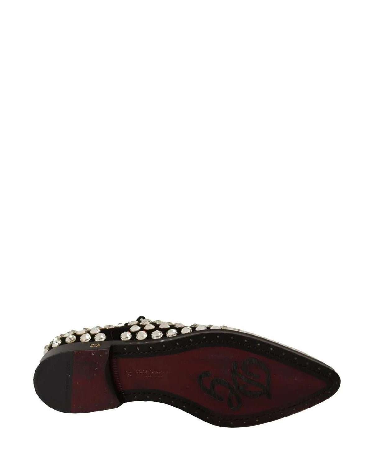 Dolce & Gabbana Black Leather Crystals Lace Up Formal Shoes Flats