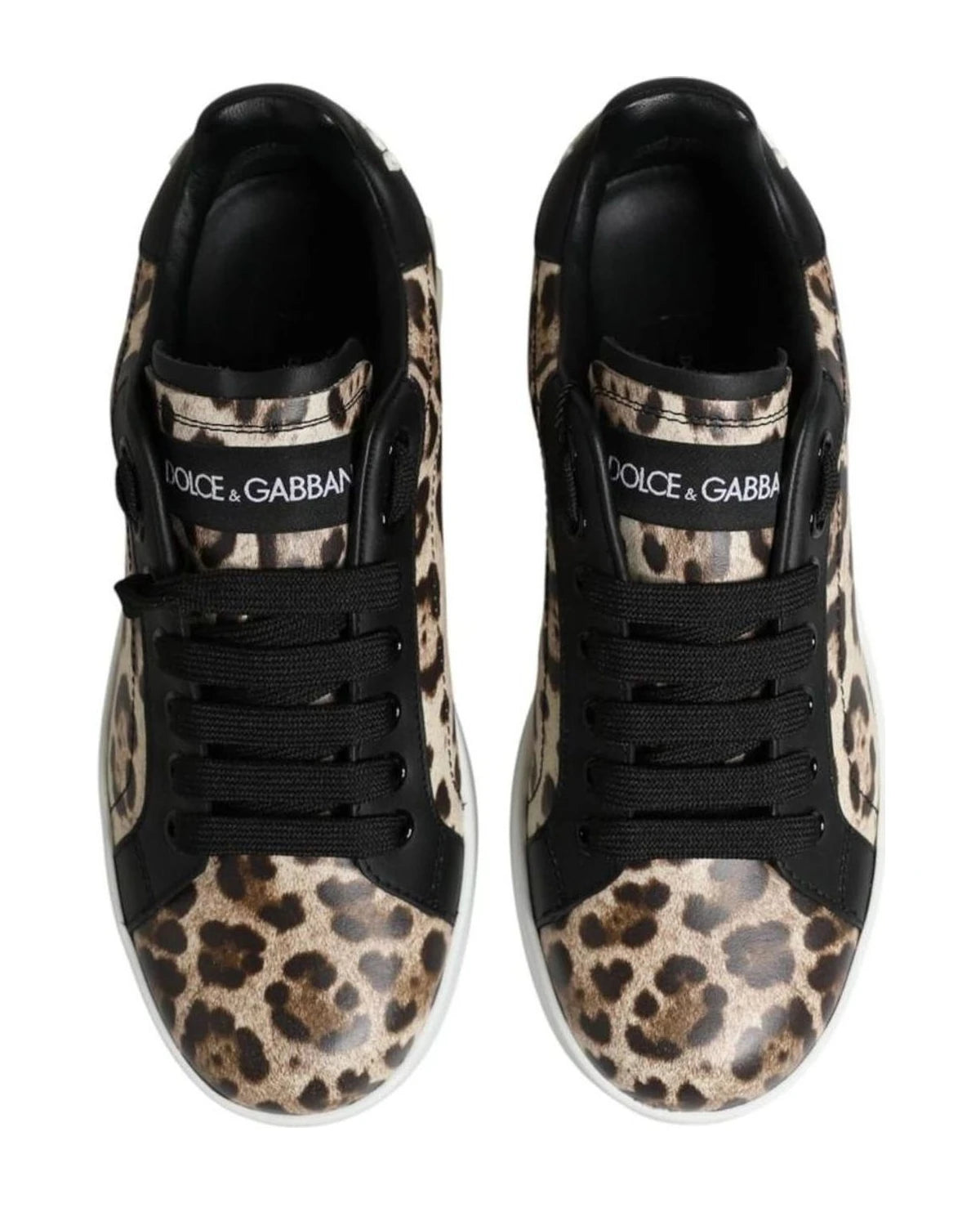 Dolce & Gabbana Brown Leather Leopard Low Top Sneakers Shoes Sneakers