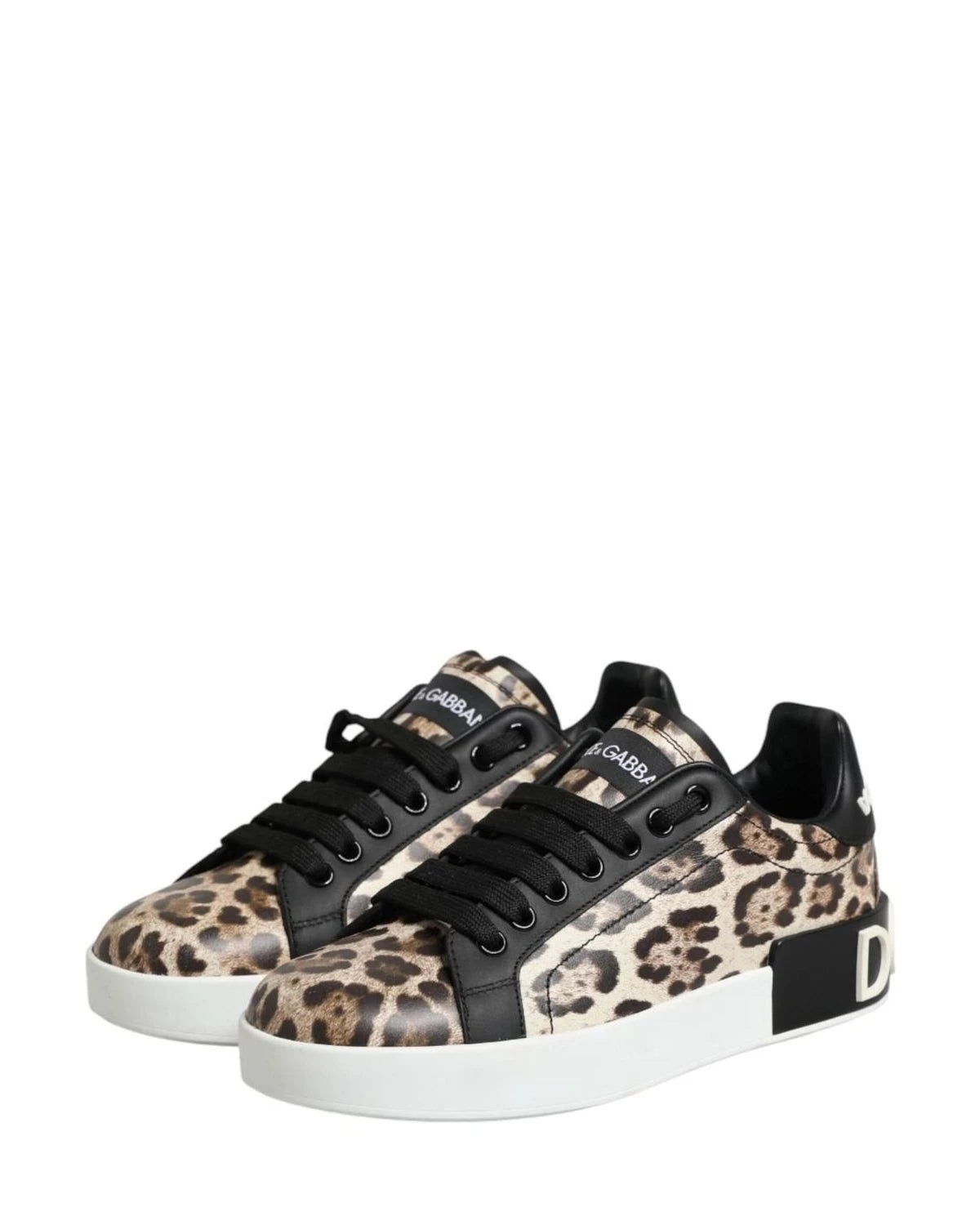 Dolce & Gabbana Brown Leather Leopard Low Top Sneakers Shoes Sneakers