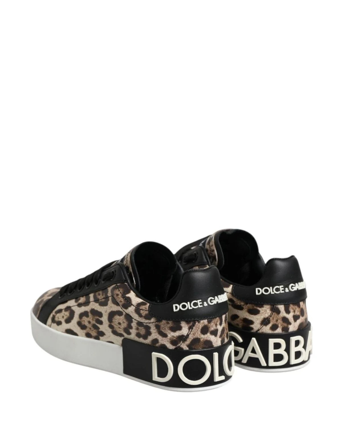 Dolce & Gabbana Brown Leather Leopard Low Top Sneakers Shoes Sneakers